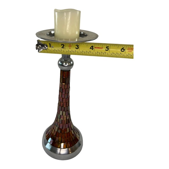 Set of 3 Art Deco Mantle Home Décor Red Glaze Pottery Mosaic Glass Candle Holder - Picture 8 of 15